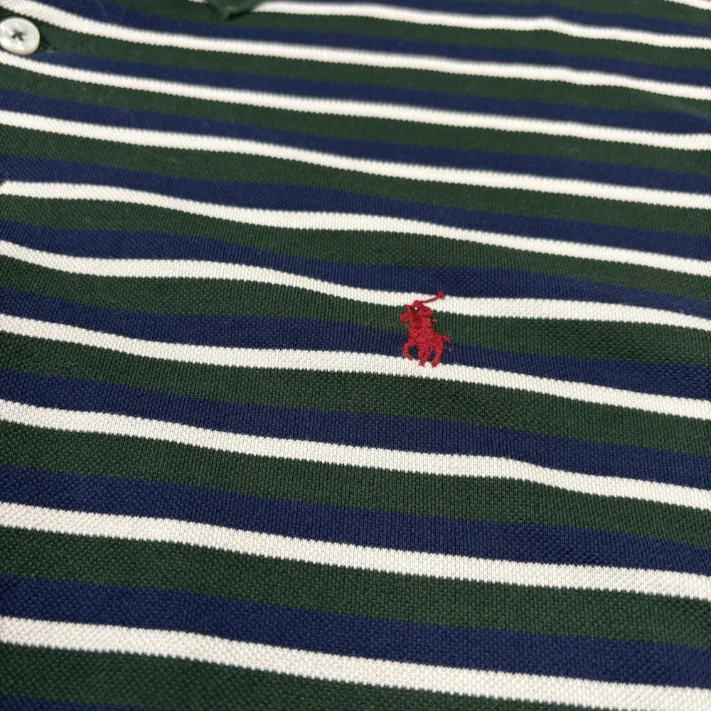 Polo Ralph Lauren Mens XL Green Striped Polo Shirt Pima Cotton Golf Fit Office